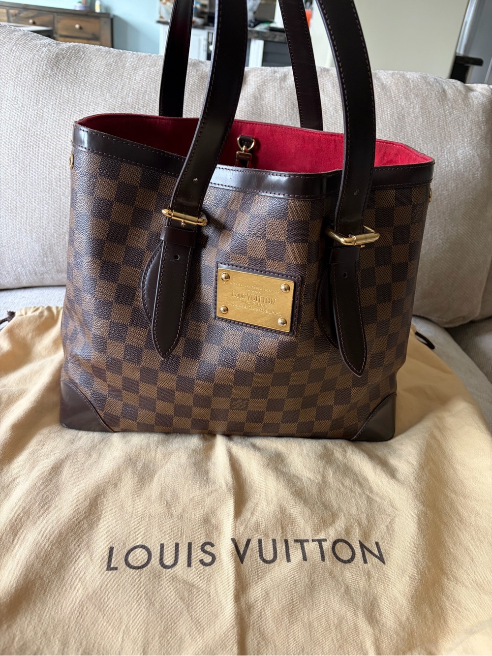 Authentic Louis Vuitton Damier Ebene Hampstead MM Tote Bag (with Dust Bag)